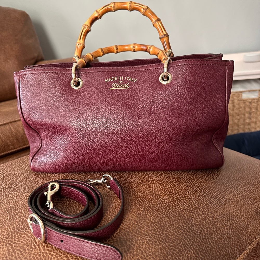 Gucci Burgundy Leather Bag with Bamboo Handles